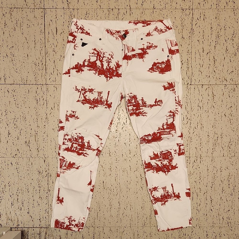 G-Star Raw Elwood X25 5622 3D Mid Boyfriend Coj Toiles De Jouy Jeans Red & White